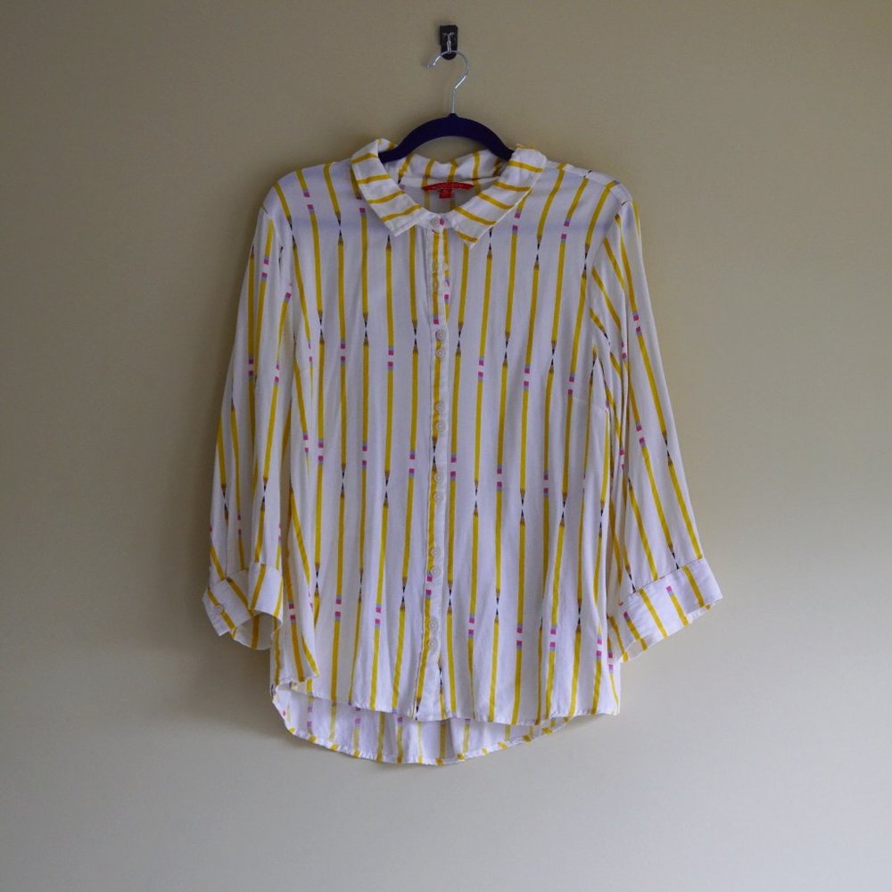 Modcloth Pencil Patterned Button Down Blouse, Size XL